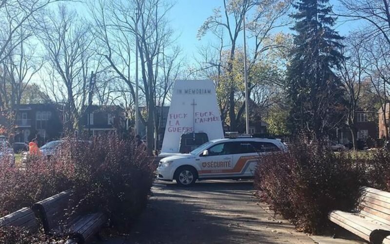 Resident angry after Montreal war monument vandalized on Remembrance Day